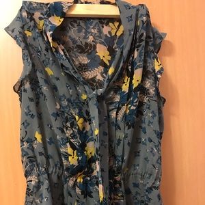 LOFT Floral Button/Tie Blouse